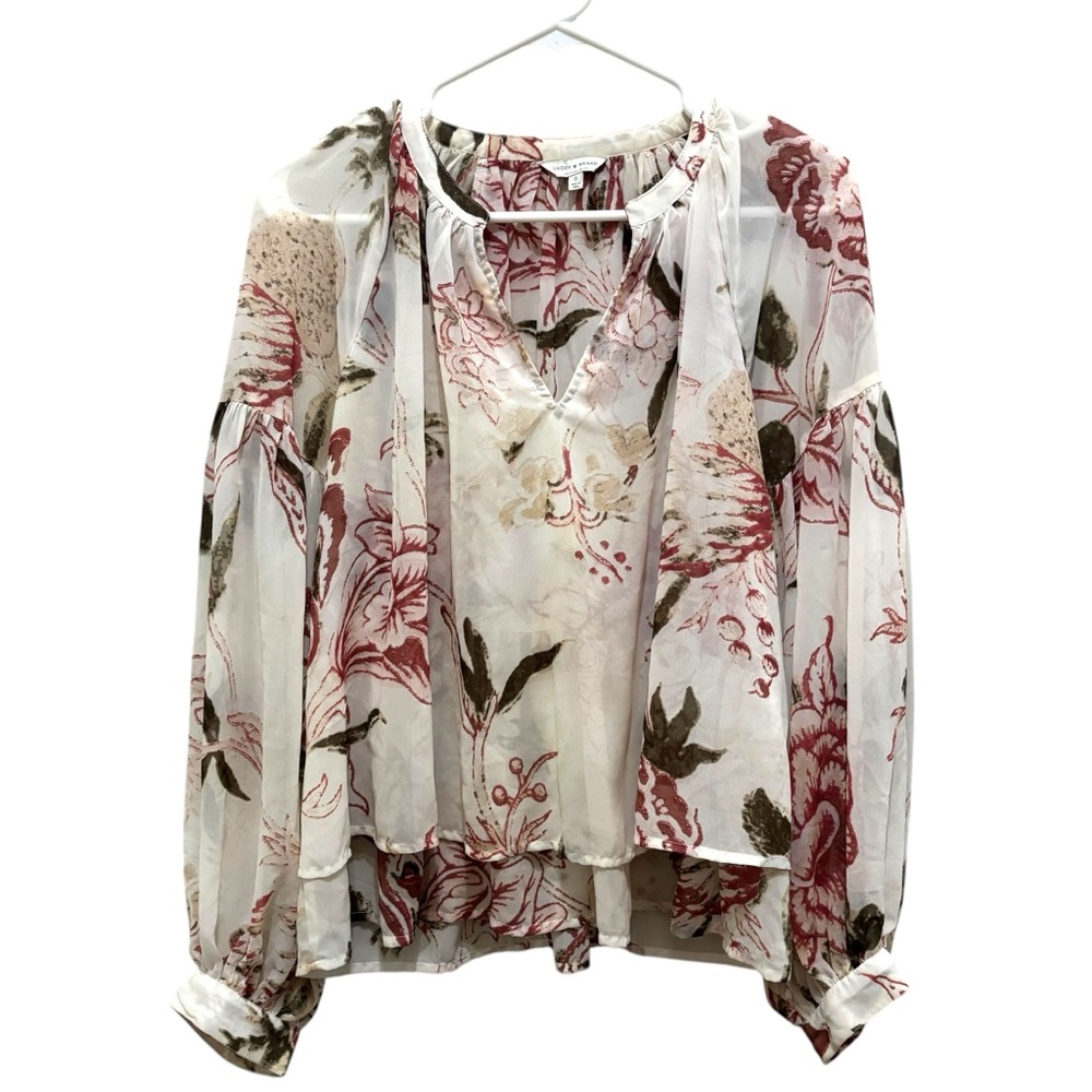 Lucky brand floral lily bohemian loose chiffon print spring summer blouse